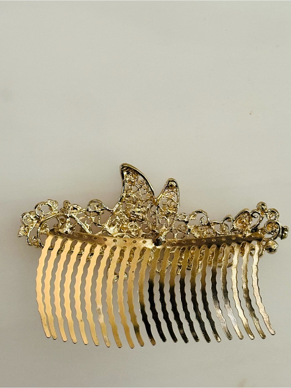 Gold Rhinestone Butterfly Floral Hair Comb Bridal Wedding Prom Formal Accessory - Picture 2 of 9